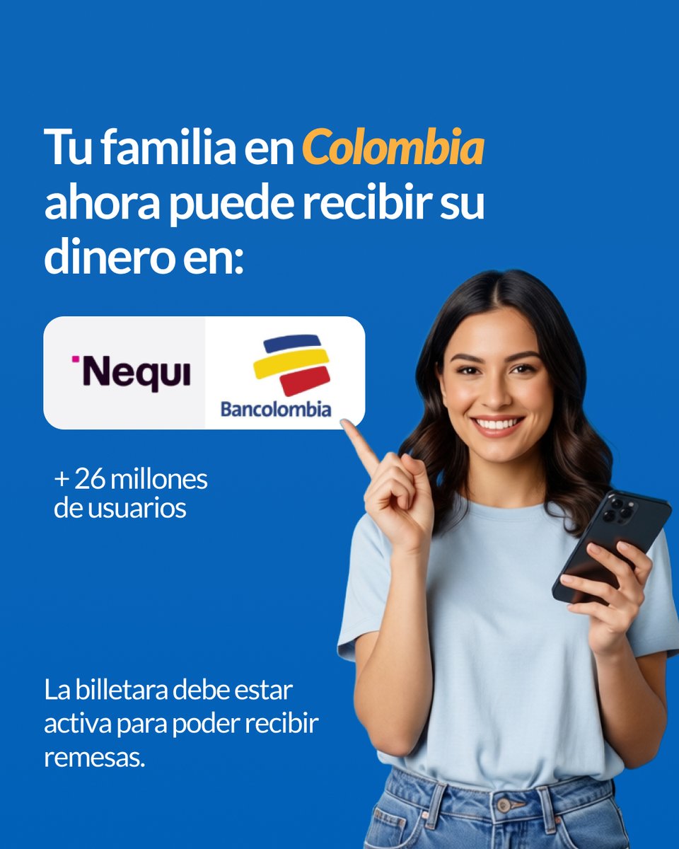 BarriEnvios's tweet photo. Olvídate de las complicaciones. Ahora puedes enviar dinero a Colombia directamente a Nequi.

✅ Más rápido. ✅ Más cómodo para ellos. ✅ La misma confianza de siempre con Barri.

Haz que esa platica llegue volando. 🚀🇨🇴

#BarriMoneyService #Colombia #NequiLovers #Bancolombia https://t.co/cH1lNmBNpY