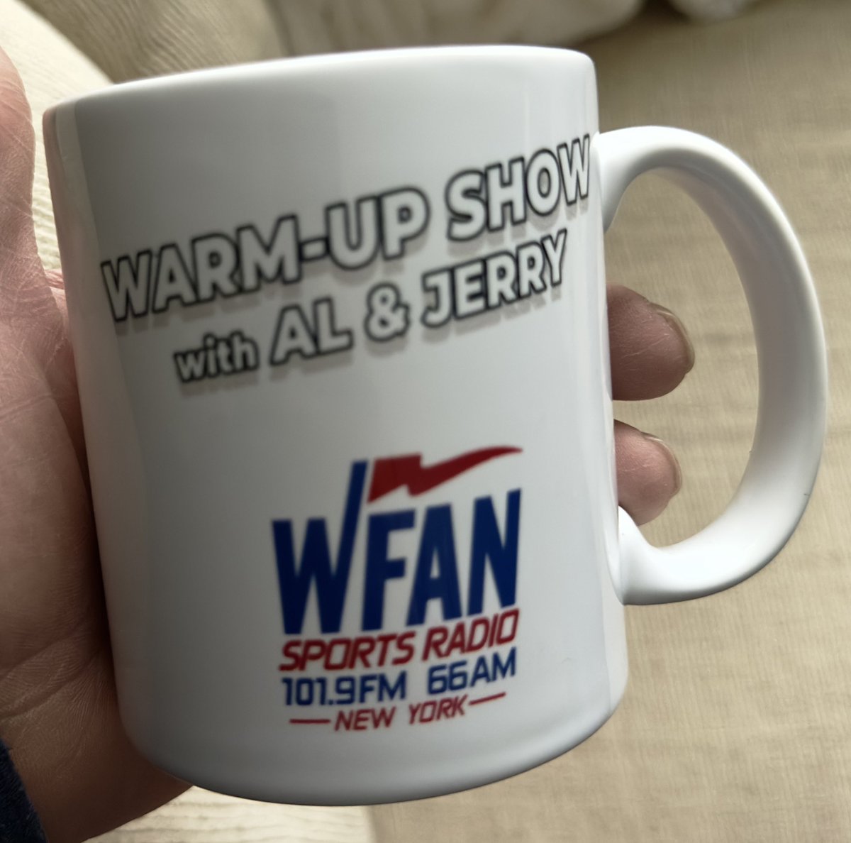 lhtsaber's tweet photo. @WFAN660 @JerryRecco @Alsboringtweets Hey guys, I’m a long time listener and enjoying your early morning 5AM show. Here’s a picture of the coffee mug I bought from you guys many years back. Have a great day! https://t.co/xjc4wCWTfQ