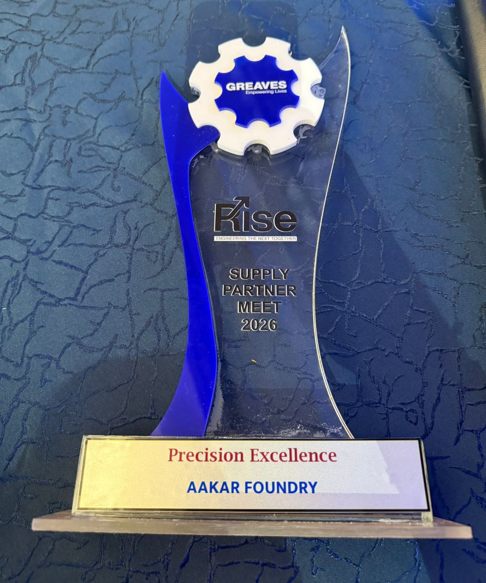 AakarFoundry's tweet photo. We are pleased to share that Today *Aakar Foundry* has received the *“Precision Excellence”* Award from our valued customer *Greaves Cotton Ltd*. at the Supplier Partner Meet held at Hyatt Regency Aurangabad, Sambhaji Nagar.

*Proud moment for Team Aakar!*🙏 https://t.co/9fXOvf5nRT