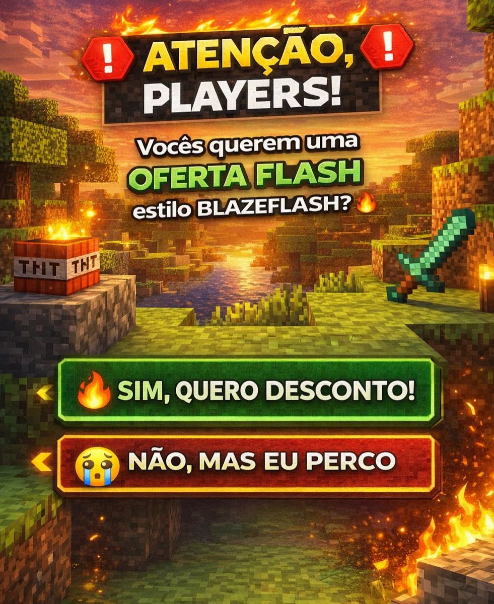 🔥🎮 Atenção Players!
Uma OFERTA FLASH estilo BlazeFlash está chegando… 👀⚡

Estamos preparando algo insano para quem joga Minecraft e quer servidor com ping baixo, estabilidade e performance.

⏳ Fiquem ligados… porque quando liberar, vai ser por tempo limitado!