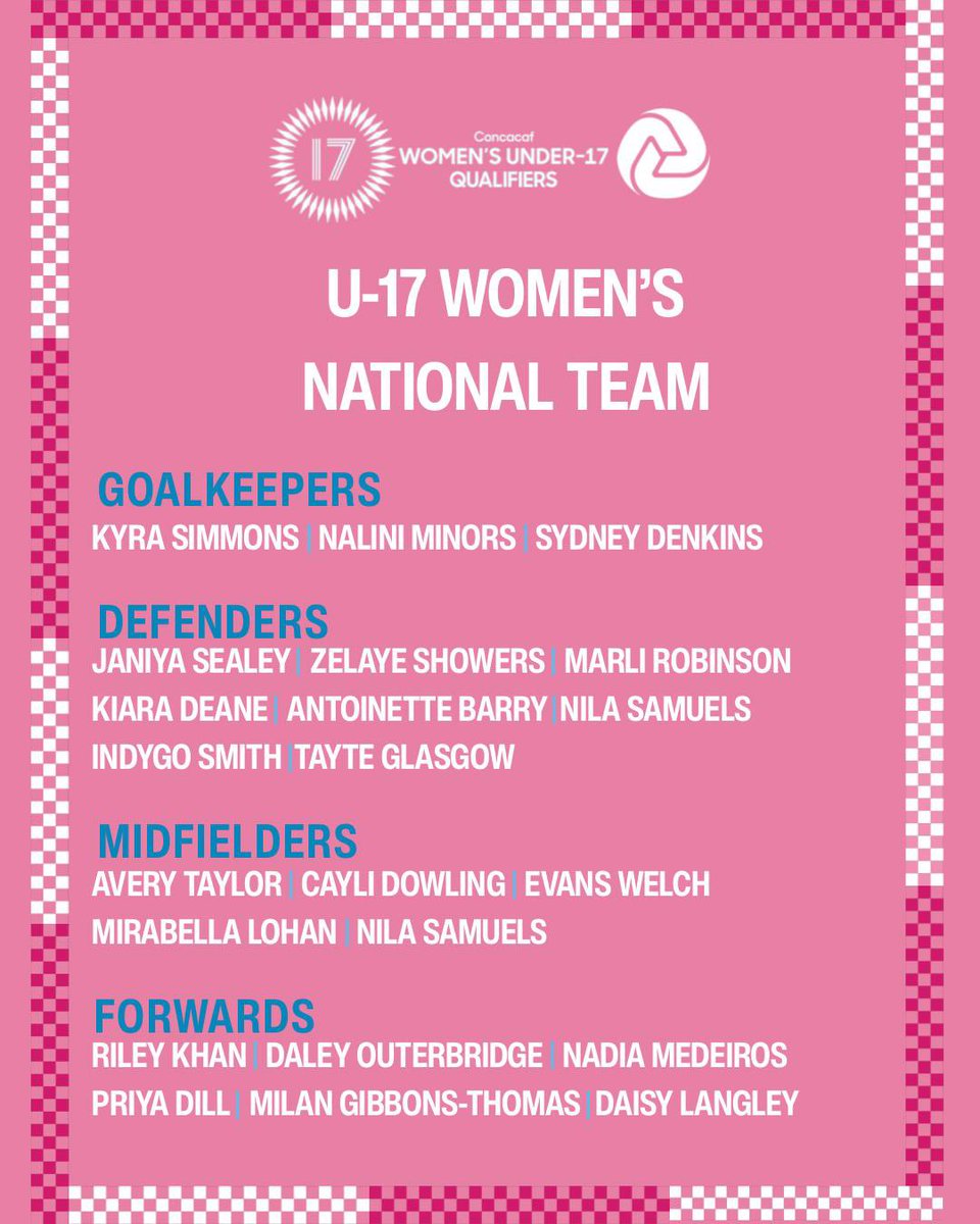 BermudaFA's tweet photo. U17s set for Concacaf W action💪🏽🤩

The Squad is locked in ahead of the Concacaf Women's Under-17 Qualifiers.

Youth. Passion. Pride. All for the Flag.

#ConcacafWQualifiers #BermudaFAW #BermudaUnder17 #BermudaFA #ConcacafWU17 https://t.co/2dSDQlclIN