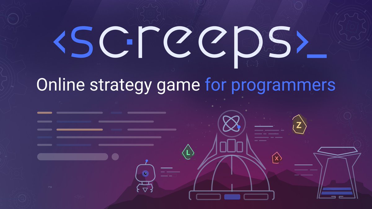 ScreepsGame's tweet photo. En este juego de estrategia online, no juegas con el ratón, sino con JavaScript. 20% de descuento con el código XSCREEPS20