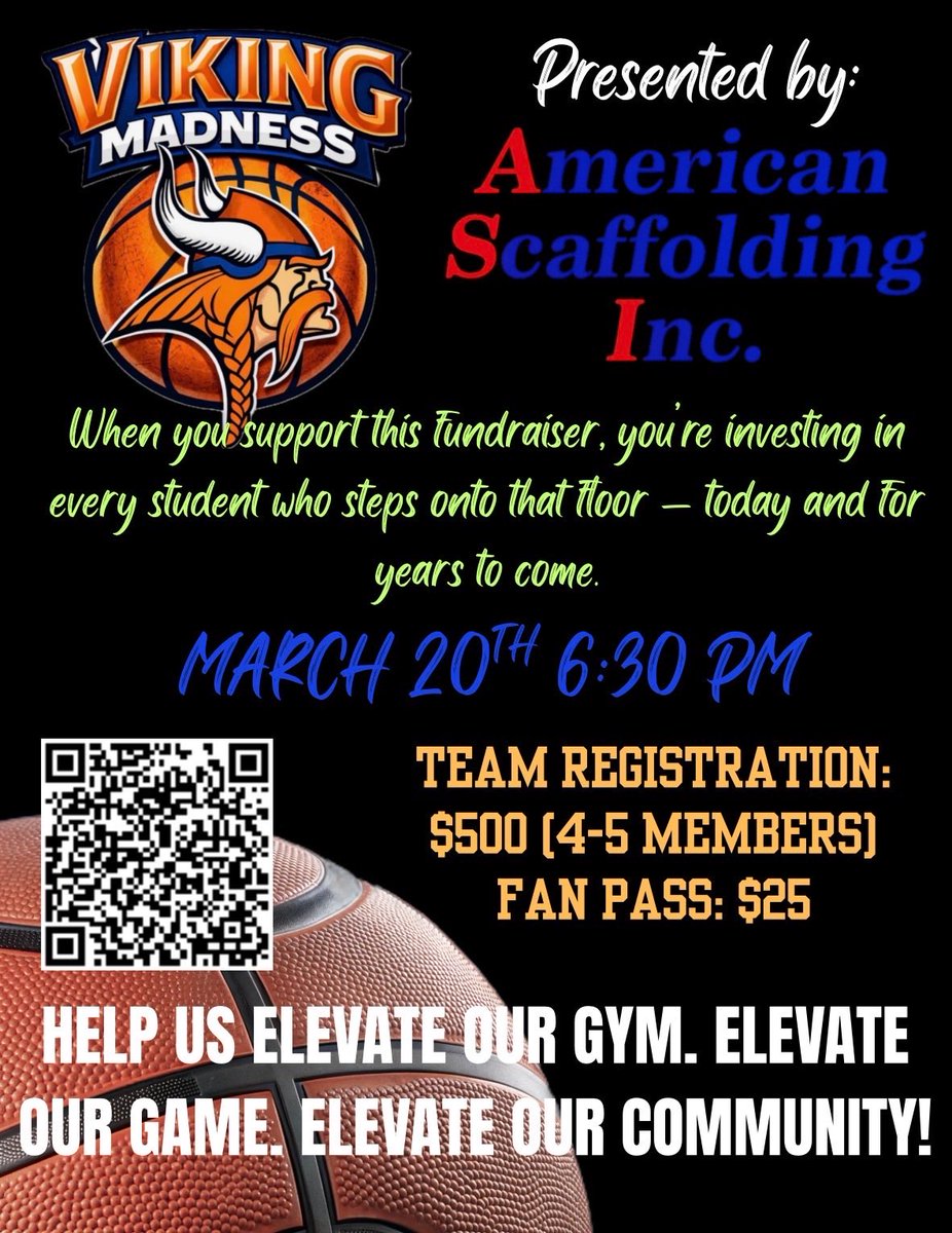 🔵🏀 VIKING MADNESS 🏀🟠
- Get your team registered! 
- Team sign-ups close March 13
- Spectators can pay at the door, but if you know you’re coming, please sign up so we can plan for food.

my.cheddarup.com/c/viking-madne…