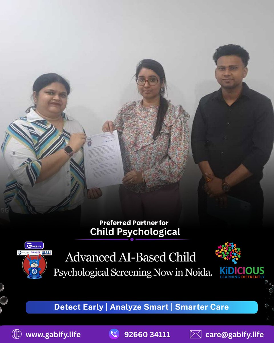 Gabify_life's tweet image. We’re excited to announce that Gabify Life is now the Preferred Partner for Child Psychological Screening with Kidicious in Noida!

#Gabify #Kidicious #AutismScreening #ADHDScreening #EarlyIntervention #ChildDevelopment #AIScreening