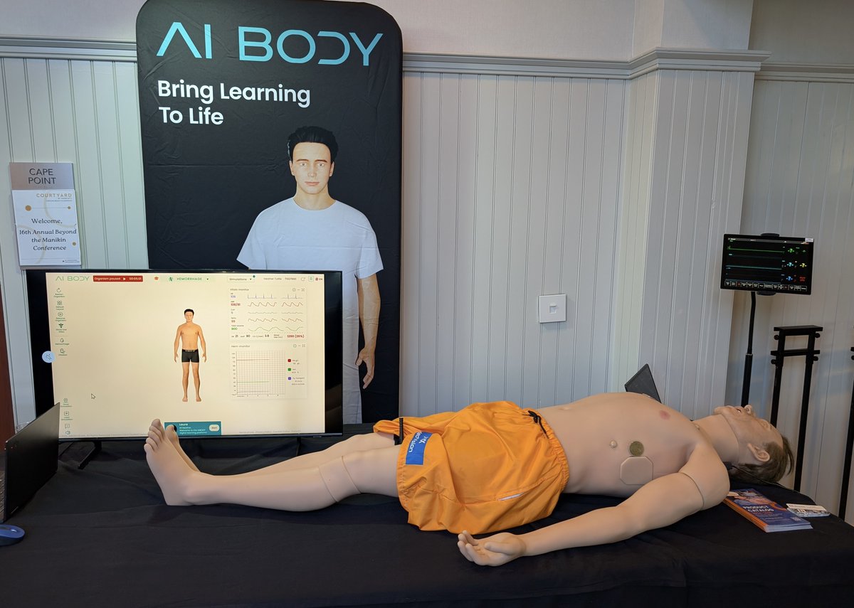 aibody_io's tweet photo. Live from Beyond the Manikin in Carolina Beach! AIBODY blends real-time digital physiology with manikin-based training to strengthen clinical reasoning and build confidence at the bedside. Visit our exhibit today to see the integrated learning cycle.
#BeyondTheManikin https://t.co/d79u47YViY