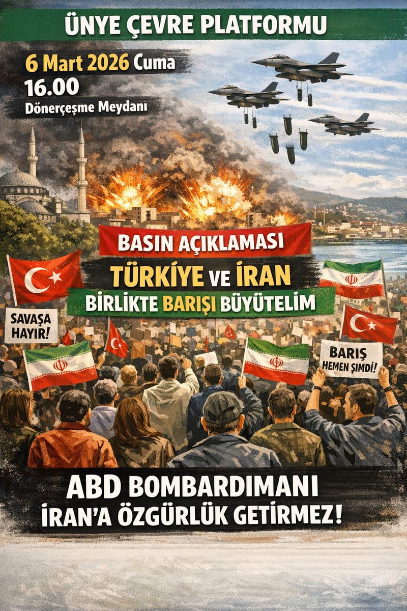 direniscadiri's tweet photo. Ünye'de Basın Açıklamasına Çağrı

Emperyalist saldırganlıklara karşı "Birlikte Barışı Büyütelim"

🗓️ 6 Mart Cuma - 16:00
📍 Dönerçeşme Meydanı https://t.co/oGvTDkuYW9