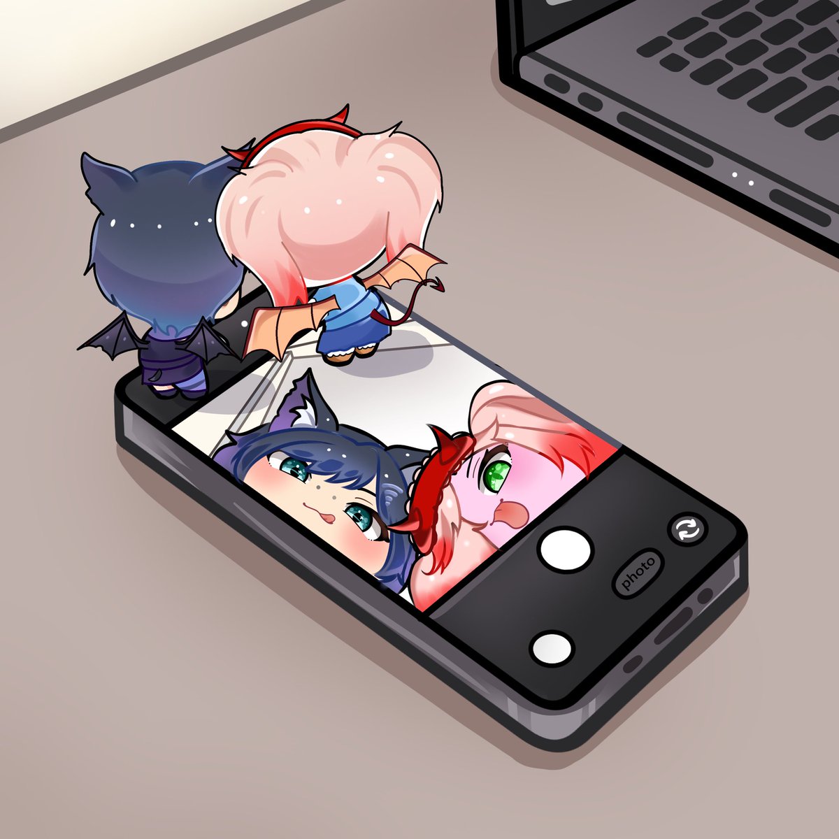 Look, <a href="/eckomaniax/">Ecko 🦇🛜 || Phisherman Bat VTuber</a> ! We’re in the picture! Say “Fuzzy pickles!” and get ready for our extreme closeups! Hehehe, we’re so tiny and adorable! I love this art so much!

This awesome art was made by the amazing <a href="/SokaNanami/">Soka⋆⭒˚.⋆ | commission open!</a> !

#Eckosketch #Melamural