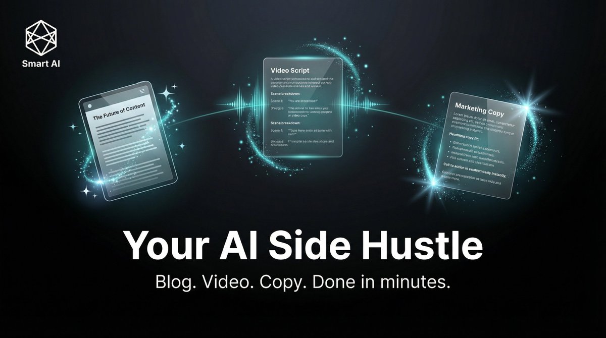 SmartAIHQ's tweet photo. Looking for a flexible side hustle? AI tools can help you draft blog posts, generate video scripts, or create marketing copy in minutes, not hours. 46% of gig workers are already using it to supplement their income. What are you waiting for? #MakeMoneyWithAI #Freelance #DigitalNomad