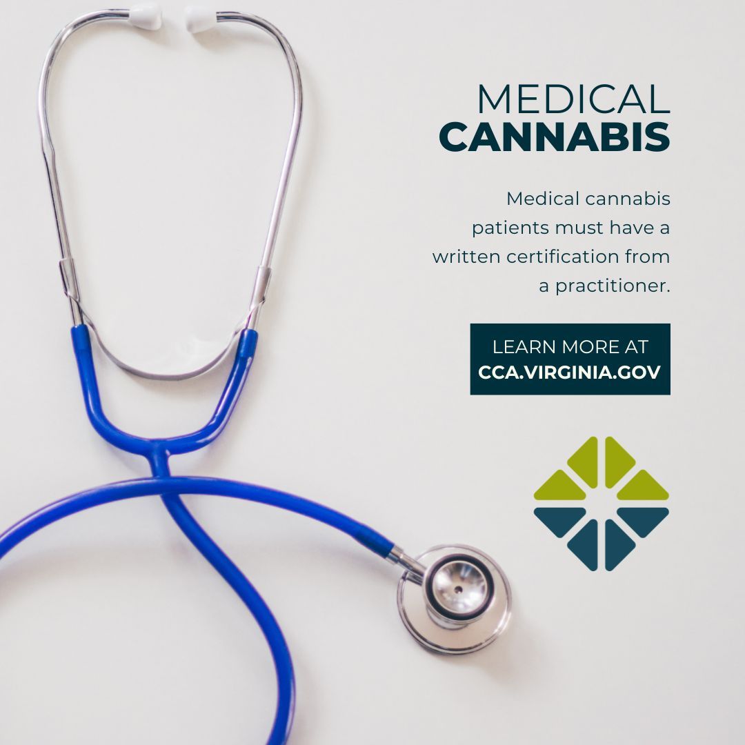 #DYK you must have a written certification from a practitioner to legally use medical cannabis? Find out more about Virginia’s medical cannabis program at cca.virginia.gov/medicalcannabis 
#MedicalMarijuana
#MedicalCannabis
#CannabisEducation