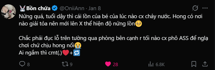 OniiAnn's tweet photo. PHỐT‼️
Bữa Khầy kế bên cạnh thấy status này nên tối nào cx ngó qua phòng bồn chứa hết v😡
Bồn chứa có quay vid thủ dâm mà xem có thấy ngừi lén lút nghe bồn rên nữa chứ🥲
Tiện thể ai ch có thì cmt(.)❤️+🔁bồn gửi cho thẩm nè https://t.co/HEh8dLmnkN
