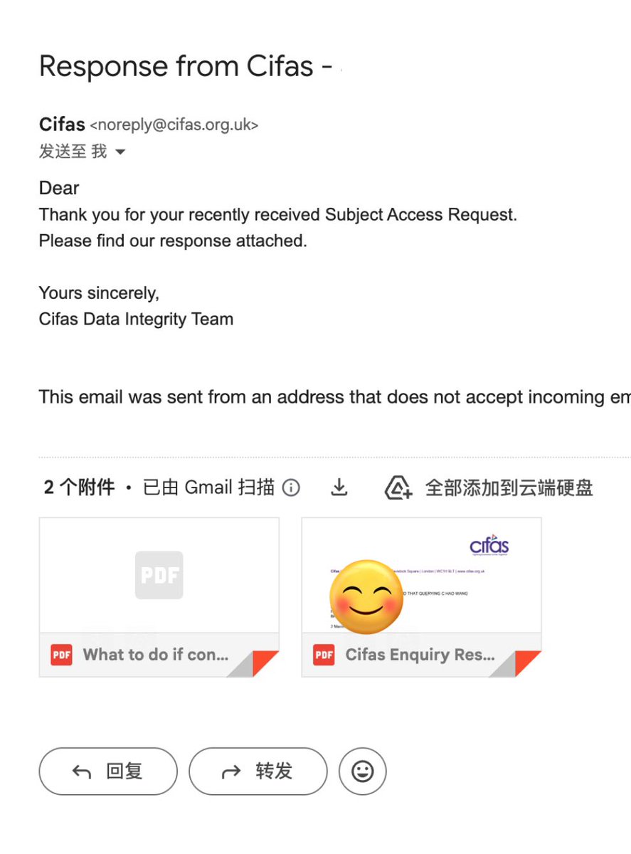 CardDoger's tweet photo. 虚惊一场 ，CIFAS报告来了
之前申请TIDE被拒，说查了CIFAS被拒
吓了我一跳，赶紧CIFAS官网申请报告查询
有问题的朋友一定要查一下
网站说20个工作日必须回复
10天就回复了
有两个附件
看完发现只有一条查询记录
其他什么都没有，没有不良记录
服了
TIDE真是搞事情
少碰个人商业账户 https://t.co/Z43zWwdVnZ