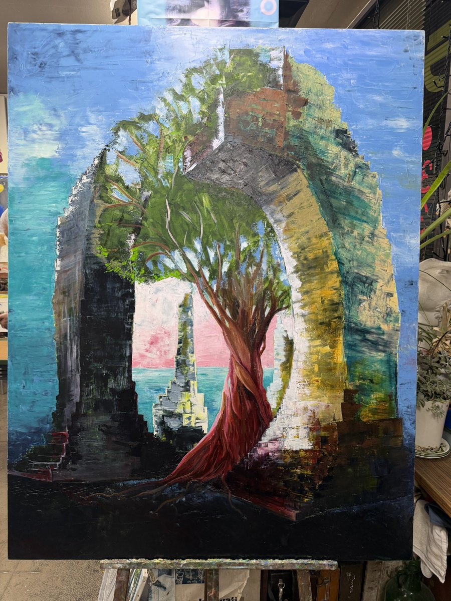 今日は絵画教室の日 リアル油絵を進めました。 80号（1.5m×1.1m） 座っ