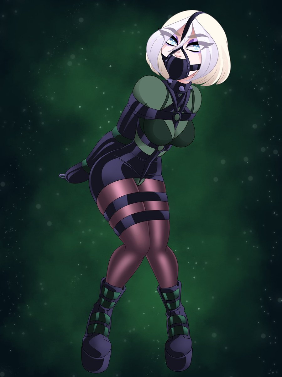 Comm for <a href="/Ginger60_/">GINGER60</a>  Luci cosplaying Rogue from X-men Evolution, bound/gagged in leather restraints~ 🤍💚