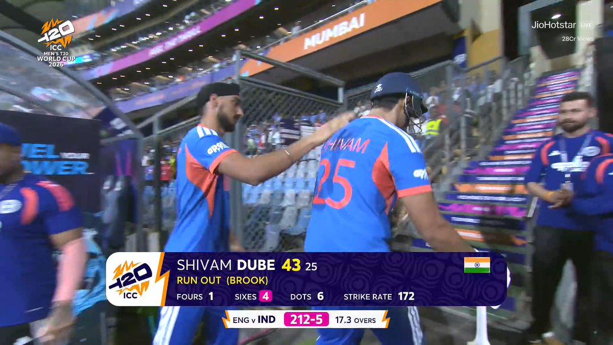 - 32*(21) in IPL 2023 Final
- 27(16) in T20 WC 2024 Final
- 33(22) in Asia Cup 2025 Final
- 27(17) vs PAK in T20 WC 2026
- Two Important boundaries vs WI in Virtual QF in T20 WC 2026
- 43(25) in T20 WC Semi final.

TAKE A BOW, SHIVAM DUBE 😍