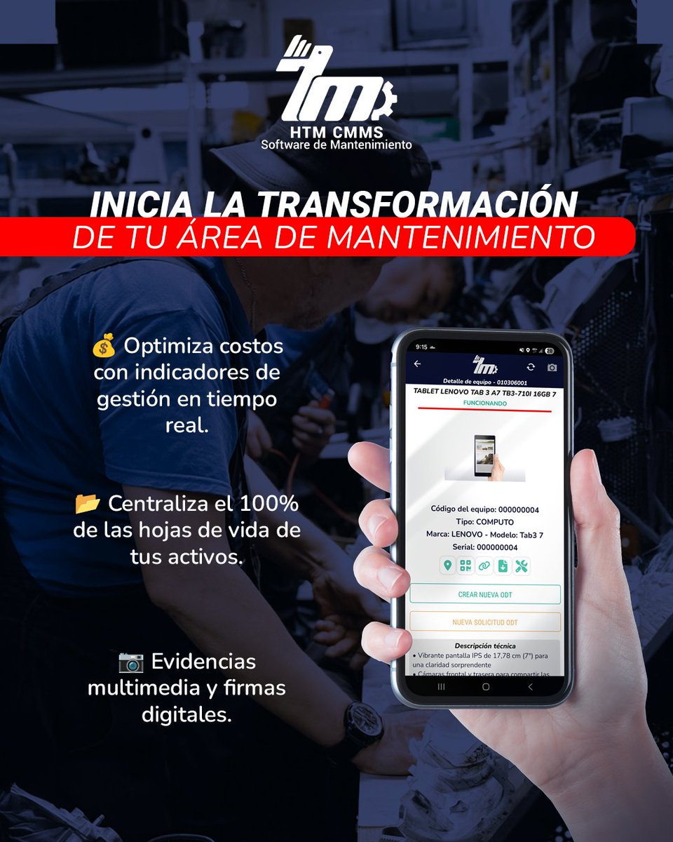 hitechmicro's tweet photo. Liderar el mantenimiento industrial requiere datos, no suposiciones. Implementa la tecnología de HTM Mantenimiento para blindar tu operación y reducir gastos imprevistos.
#CMMS #Productividad #Indicadores #AssetManagement #Software https://t.co/SQY1dpghPl