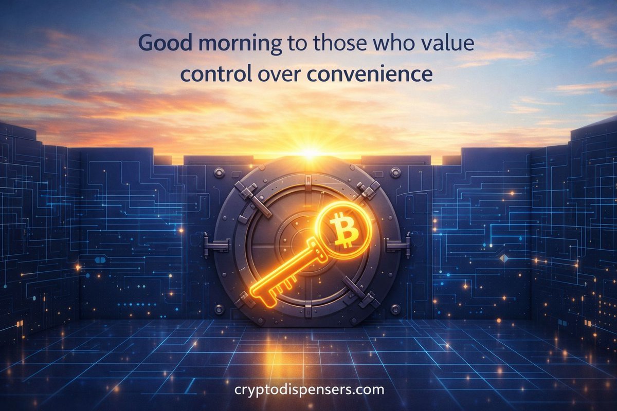 cryptodispenser's tweet image. Good morning ☀️

To those who value control over convenience.
 
Ownership changes decisions.
 
Control changes outcomes.
 
#SelfCustody #BitcoinOwnership #cryptodispenser

#FintechTools