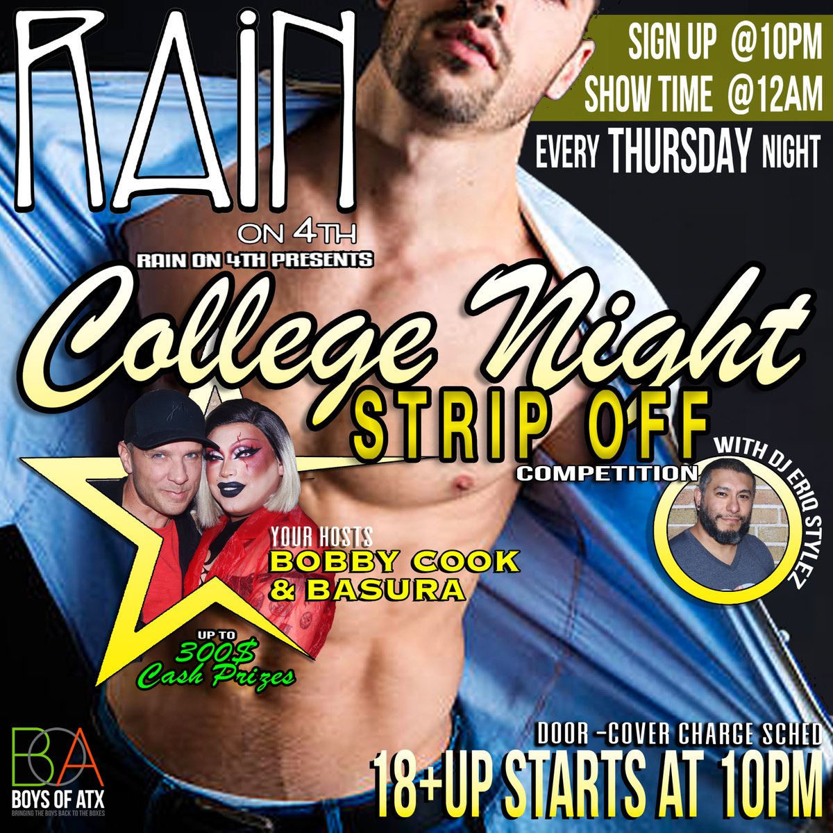 Think you’ve got the nerve to command the room? Tonight’s all-male amateur strip-off is where confidence turns into cash. Hosted by Bobby Cook and Basura, it’s big energy, fearless performances, and real money on the line. Step up, show out, and see who walks away richer.