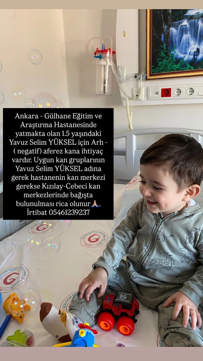 İyi akşamlar dilerim. Fotoğraftaki kardeşimiz bir Aile dostumuzun Oğlu. Lösemi ön tanısıyla şu an hastanede yatıyor. İç kanama geçirdiğinden sebeple  sürekli kan lazım olmakta. Hayati riski oldukça yüksek. Desteklerinize ihtiyacımız var. Lütfen Tweten ulaşmasına yardımcı olur