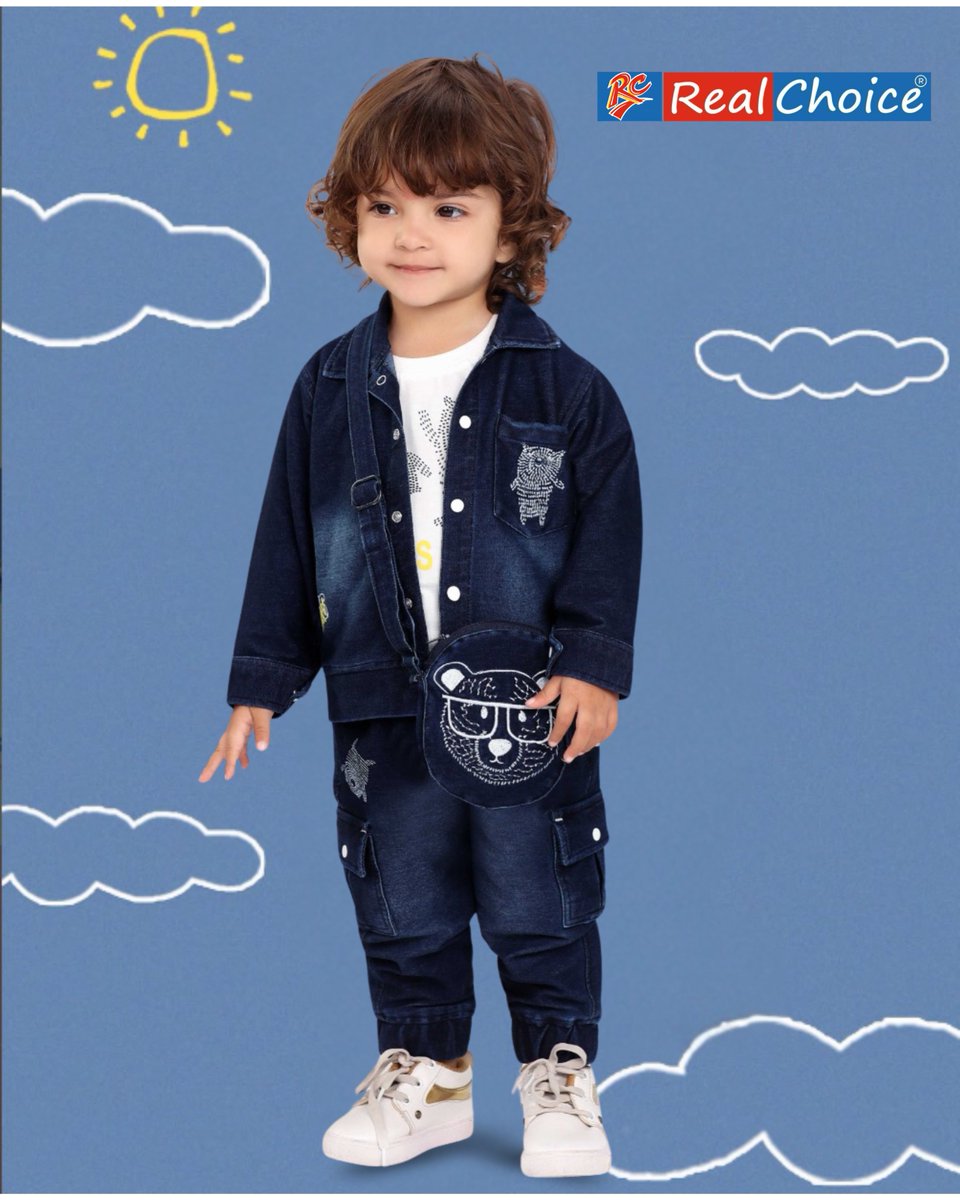 RealchoiceRC's tweet image. Boys denim jacket jeans set with T-shirt 🔥 trendy kids fashion
#RealChoice #KidsFashion #BoysStyle #DenimSet #KidsWear #TrendyKids #FashionReel #BoysOutfit

{Boys denim jacket jeans set, trendy kids outfit, stylish look, RealChoice fashion, boys wear, denim style}