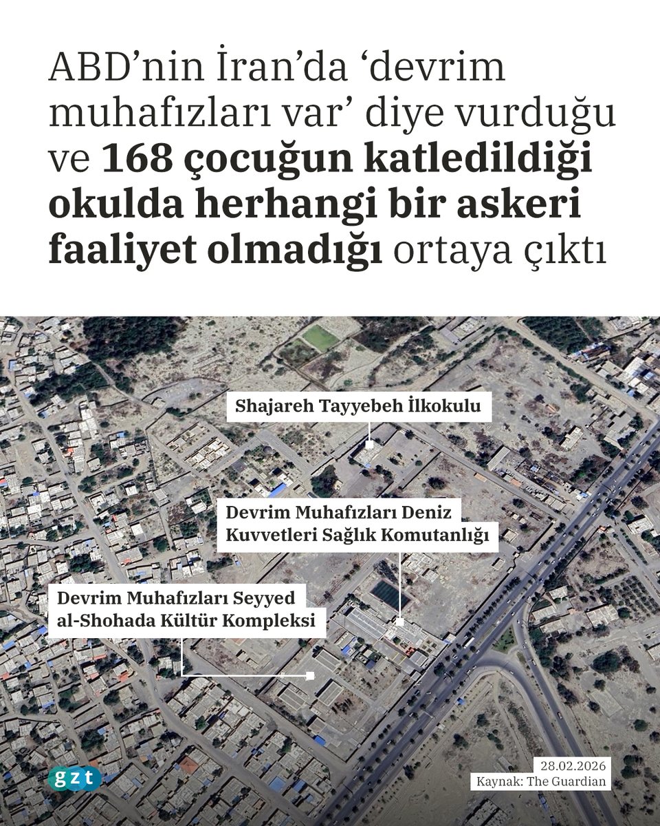 🔴 Askeri hiçbir faaliyet yoktu: ABD-İsrail 168 çocuğu katletti

📌 İran'ın güneyindeki Minab'da ABD-İsrail bombardımanı sırasında Şecere-i Tayyibe kız ilkokuluna düzenlenen saldırıda yaşları 7 ile 12 arasında değişen 168'e yakın kişi hayatını kaybetti

📌 Füze, cumartesi sabahı