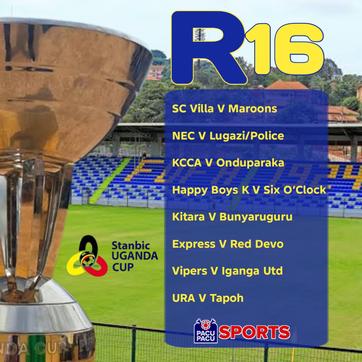 oduk_smartboy's tweet photo. The Round of 16 fixtures for the 52nd edition of the Stanbic Uganda Cup are set.
Who will advance to the quarterfinals?
Fixtures will be played from 16th to 18th March, 2026.

#PacuPacuSports #StanbicUgandaCup #RoundOf16 #PlasconUganda https://t.co/3EXNCXrEVs