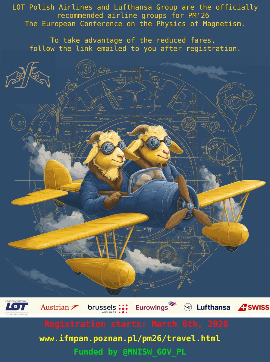 PhysMagnetism20's tweet photo. LOT Polish Airlines and Lufthansa Group are the officially recommended airline groups for #PM26.
To take advantage of reduced fares, follow the link emailed to you after registration. @LOTPLAirlines @lufthansaNews
PM'26 is funded by @MNISW_GOV_PL #nauka #naukaprzyszłościjużdziś https://t.co/1AWrE0ao7i