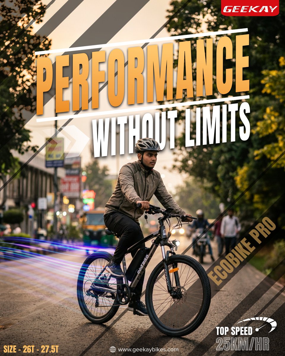 Take your ride to the next level with Ecobike Pro 🚴‍♂️⚡
Power, speed, and comfort in one.
#EcobikePro #GeekayBikes #EBikeLife #ElectricRide #RideGreen #CyclingCommunity #UrbanMobility #CyclingIndia #RideTheFuture #EcoRide