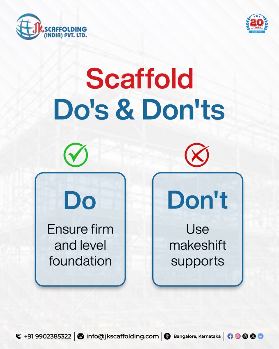 jk_scaffolding's tweet image. Safety starts from the ground up.
A firm and level foundation ensures stability, strength, and secure working conditions on-site. Avoid unsafe practices like using makeshift supports that can compromise structural integrity.

#jkscaffolding #scaffoldsafety #constructionsafety