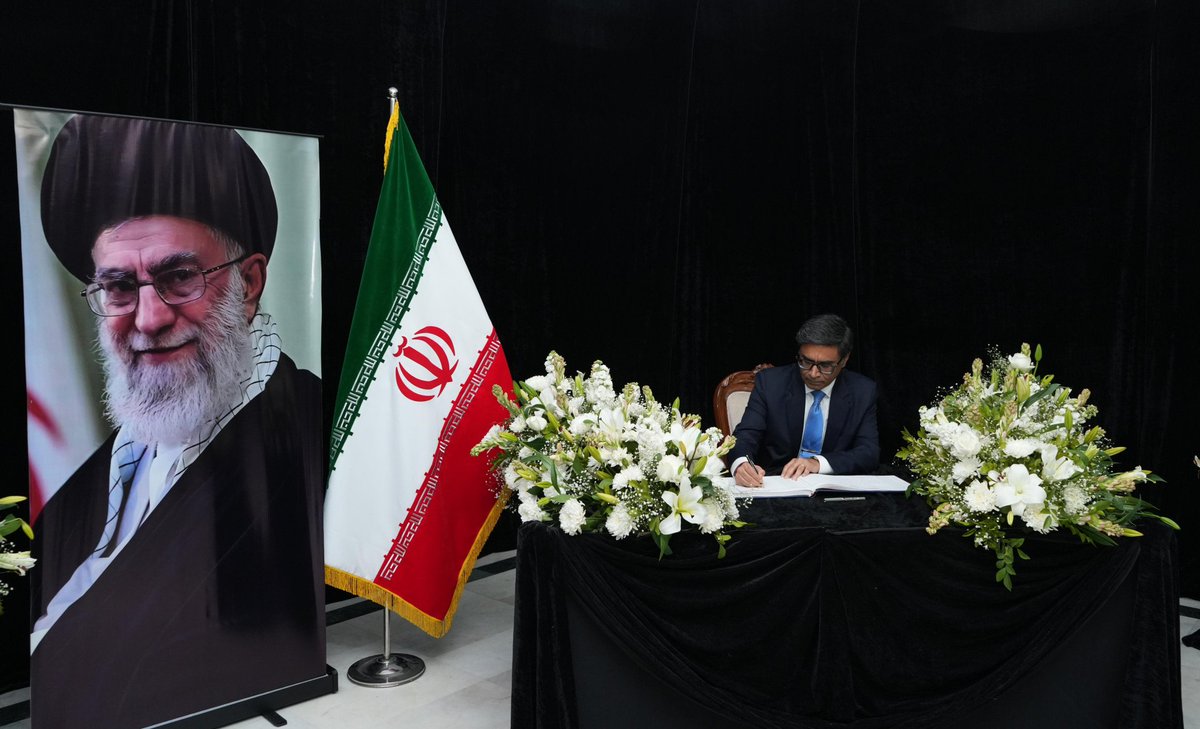 sidhant's tweet photo. Breaking: Foreign Secretary Vikram Misri on behalf of the Government of India signed the Condolence Book at the Iran Embassy. The Book has been opened after the killing of Supreme leader Khamenei. https://t.co/zc2SOgzzr4