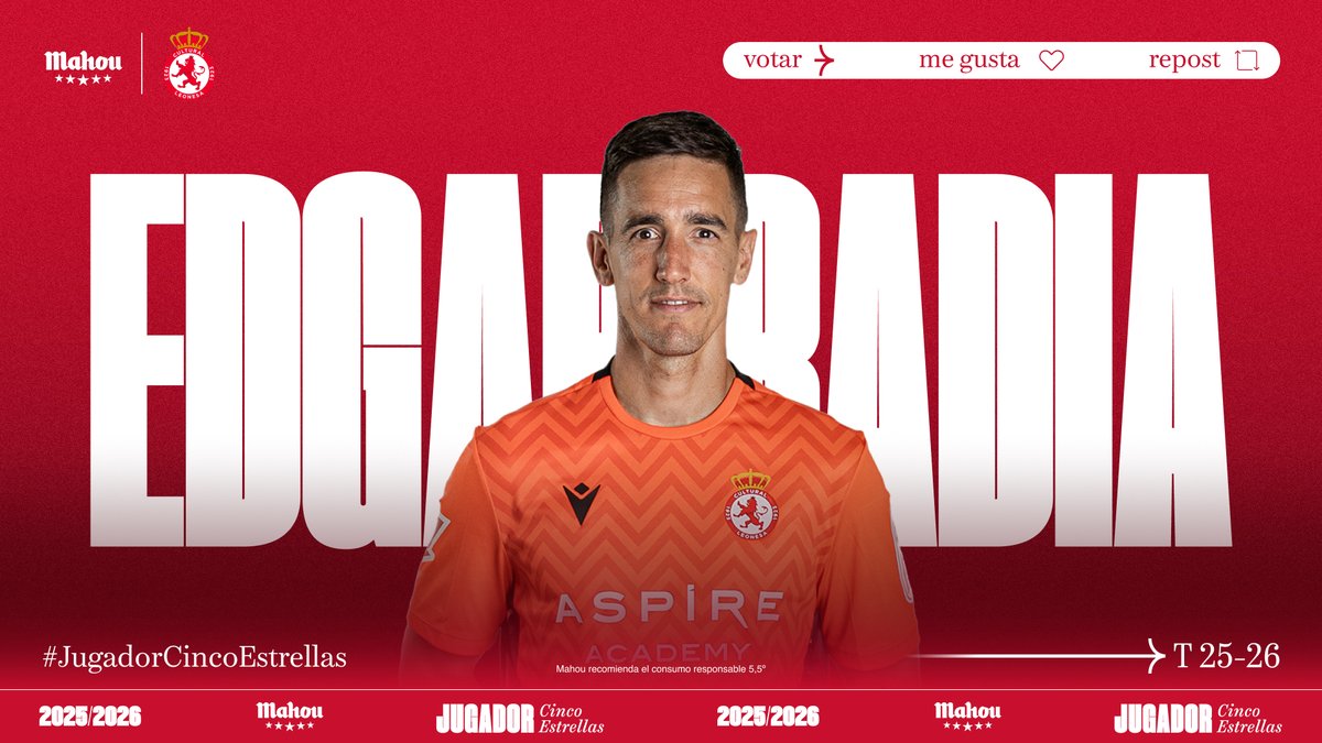 futbolmahou's tweet photo. RT o MG si crees que @edgarbadia ha sido el #JugadorCincoEstrellas del @CyDLeonesa en febrero. (4/5) https://t.co/TiVbWO3Oug