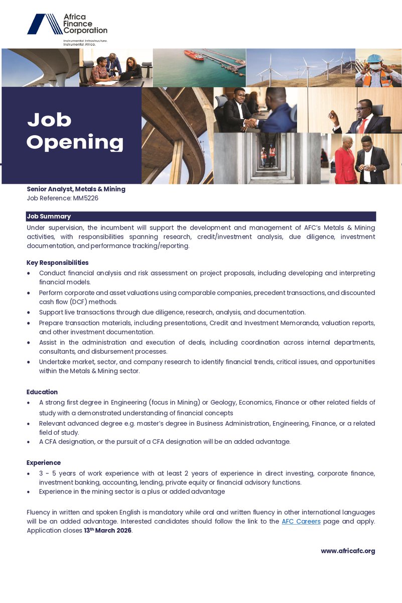 📢We are #hiring - Senior Analyst, Metals &amp; Mining (Investment)  

📚Fluency in English mandatory while Oral and written fluency in other international languages are an added advantage 

📅Application Closes on 13th March 2026 

🔗Click the link to apply: career2.successfactors.eu/sfcareer/jobre…