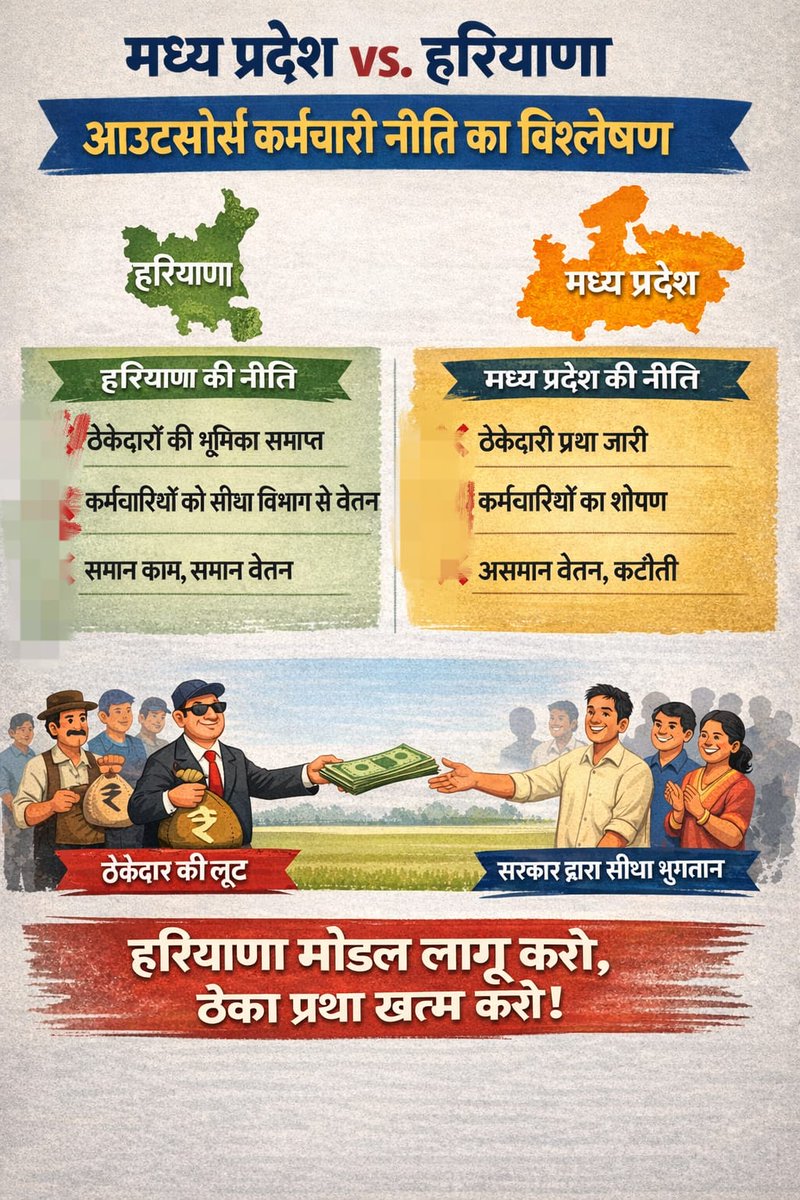 हरियाणा की तर्ज पर मध्य प्रदेश में भी आऊट सोर्स के लिए पॉलिसी लागू की जाए।
<a href="/DrMohanYadav51/">Dr Mohan Yadav</a> <a href="/BJP4MP/">BJP Madhya Pradesh</a>
<a href="/CMMadhyaPradesh/">Chief Minister, MP</a> <a href="/PradhumanGwl/">Pradhuman Singh Tomar</a>
<a href="/BJP4India/">BJP</a>

 #DrMohanYadav51 #PrahladSinghPatel