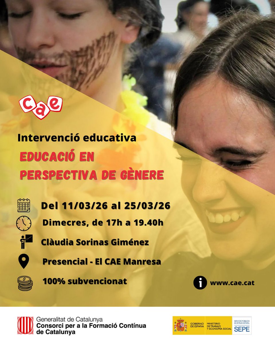 caemanresa's tweet image. A punt els propers cursos del #CAE, x crèixer personalment o com a professional socioeducatiu i del #lleure i reforçar competències clau:
🟡 Estratègies educatives per al treball amb adolescents, x comprendre seves dinàmiques, motivacions i necessitats: lnkd.in/ePHCpbGM