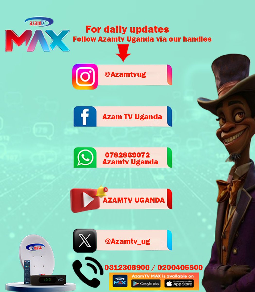 Azamtv_ug's tweet image. DON'T MISS OUT ON THE LATEST! 😎 
Follow #Azamtv Uganda NOW! for exclusive updates, #Sports, #Hotmovies #News #Adventure #Cartoons and more! 📺 We're taking over social media!

STAY #TUNED, STAY #ENTERTAINED! 😊 #AzamTVUganda #StayConnected