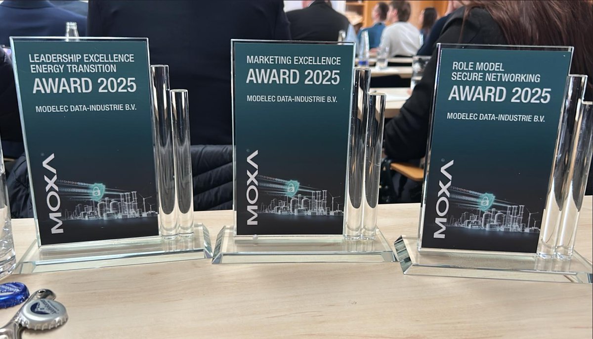 ModelecData's tweet photo. Trots! 🎉 Tijdens de Moxa European Sales Conference mocht MODELEC maar liefst 3 awards ontvangen:
🏆 Leadership Energy Transition
🏆 Marketing
🏆 Secure Networking

2e jaar op rij rolmodel in Secure OT Networking!

#trots #moxaconnects https://t.co/8tGDdZqSjT