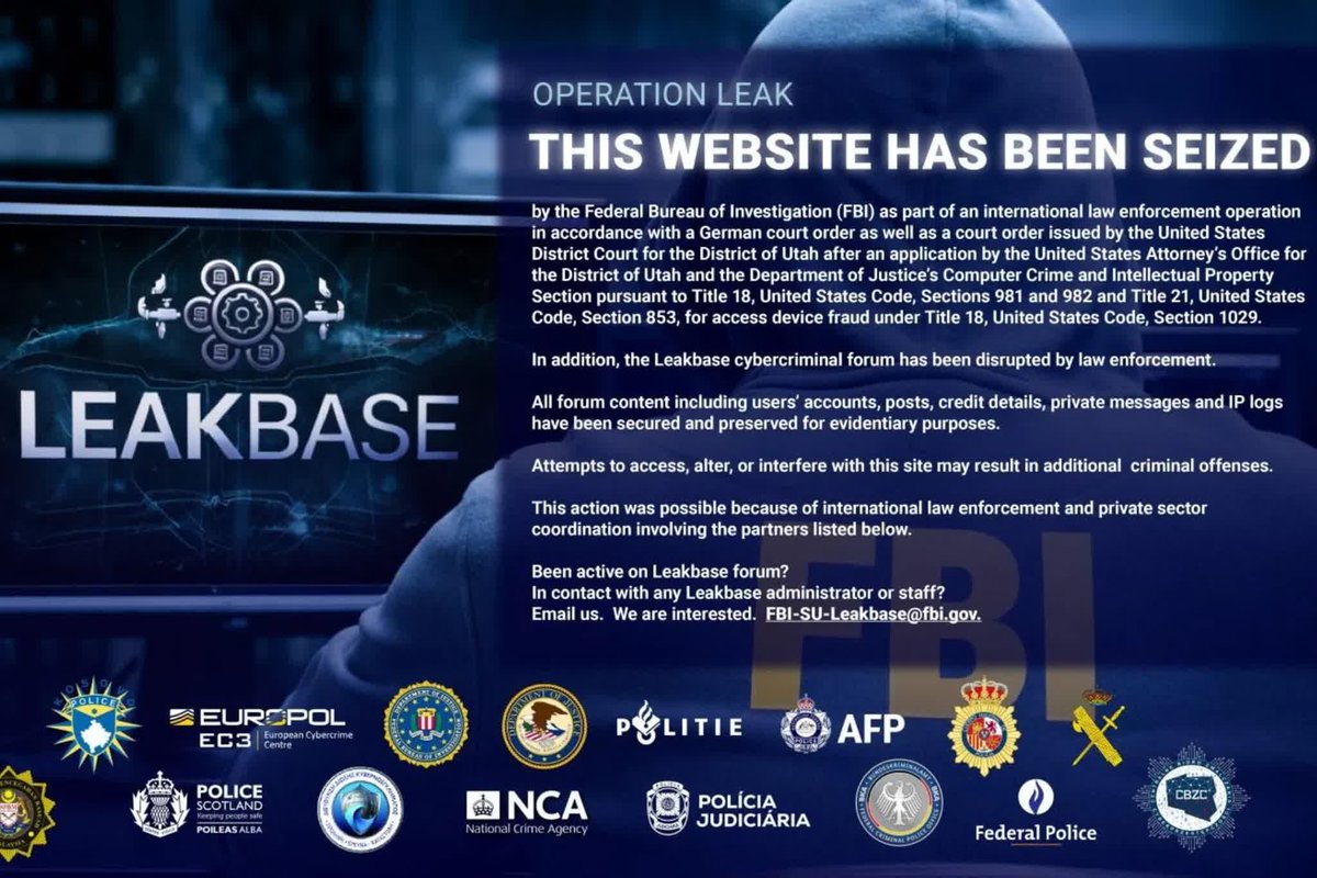 🚨 Fin de partie pour LeakBase !

Les autorités 🇺🇸🇪🇺 viennent de démanteler l’un des plus gros forums de cybercriminels au monde, où s’échangeaient bases de données volées 🔓💳.  ➡️ 01net.com/actualites/fui…