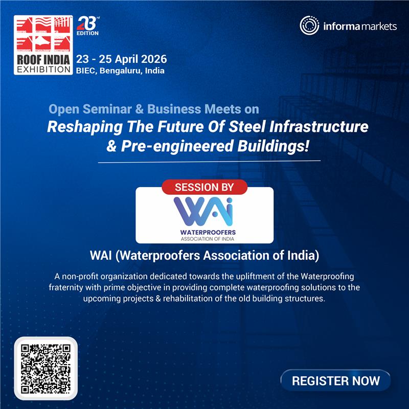 ForumMetal's tweet photo. We’re excited to host  Waterproofers Associations of India (WAI) at ROOF INDIA 2026 for a power-packed session on Reshaping The Future Of Steel Infrastructure &amp; PEBs.

Secure your spot today! 🎟️ https://t.co/BAk3EaI501

#RoofIndia2026 #SteelConstruction #EngineersLife https://t.co/irfrgq0nMx