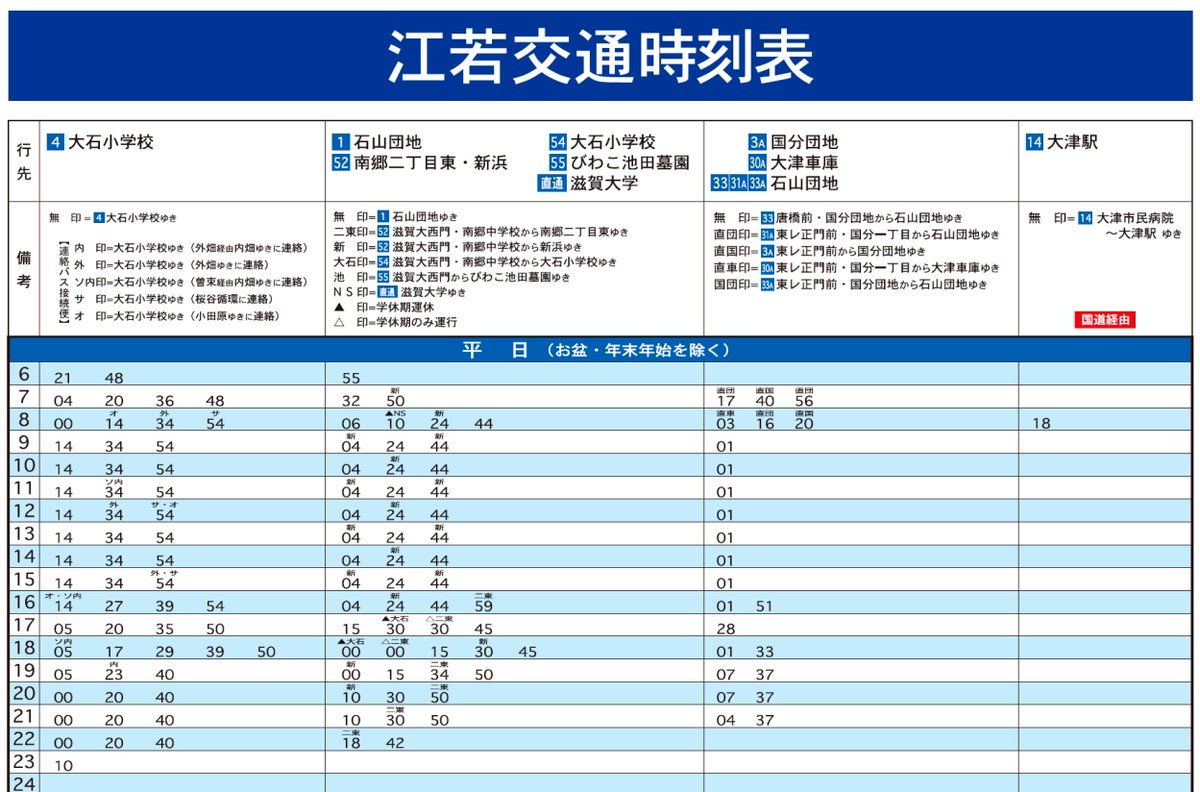 江若交通のサイトを見たら、大津市内総合線の路線別時刻表は未掲載で