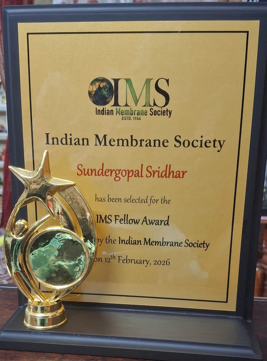 csiriict's tweet image. Congratulations to Dr. S. Sridhar!
He has been conferred the IMS Fellow Award by Indian Membrane Society (IMS).
@CSIRIndia @IndiaDST @AcSIR_India @CSIR_NIScPR 
#EnvironmentalScience #chemicalengineering #MembraneTechnology #awards #csiriict