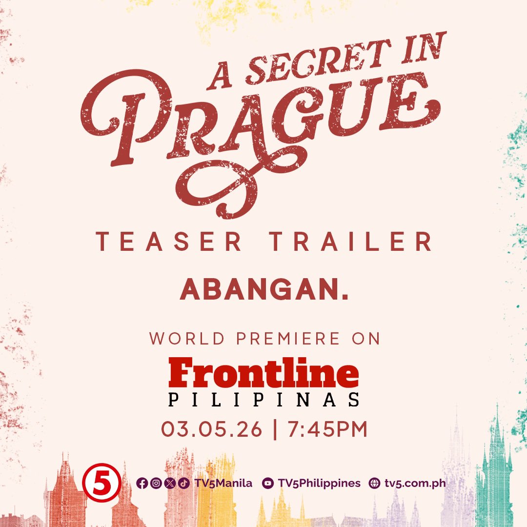 The teaser trailer for Secret in Prague drops tonight. You can watch it first on the Frontline Pilipinas News channel. 

Tap the link to visit their YouTube channel : 
m.youtube.com/watch?v=tqMi55…

ANDREA BRILLANTES
#ASecretInPragueTrailer