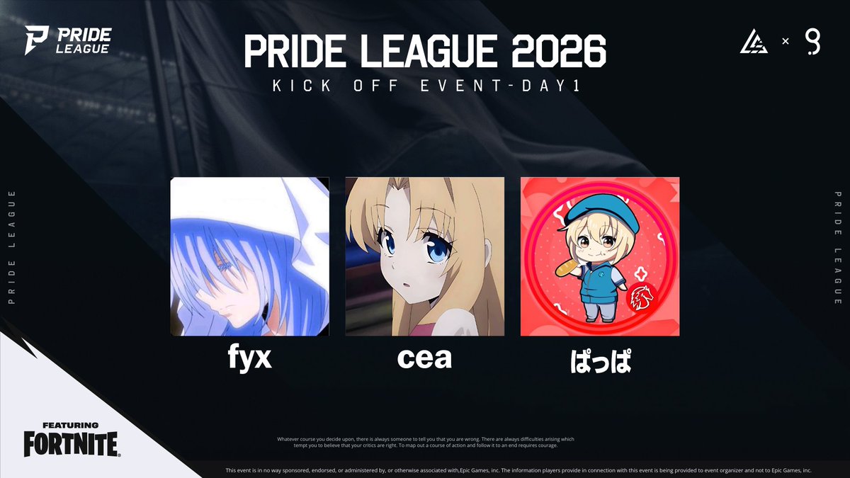 FANCY374's tweet image. 【お知らせ/fortnite】2026.3.5

👑PRIDE LEAGUE 2026 Kick off Event👑

- ROSTER-　
@FN_pappa 
@fyxshter_ 
@ceafn6  
@azeqa_fn 
   
3/7，3/8
このメンバーで出場いたします。
皆様 応援よろしくお願い申し上げます。

#PRIDE2026   #FANCYwin