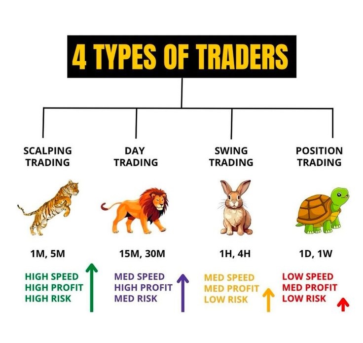 TechnoFunda6's tweet photo. Types of Traders, Which one are you? 🤔

📍 Scalper – Quick in &amp; out trades
📍 Day Trader – Trades within a day
📍 Swing Trader – Holds for days/weeks
📍 Investor – Thinks long-term

Like ❤️&amp; Repost 🔄 to share the knowledge ...

#TradingLife #Investing #StockMarket https://t.co/N3sdhHOZ6j