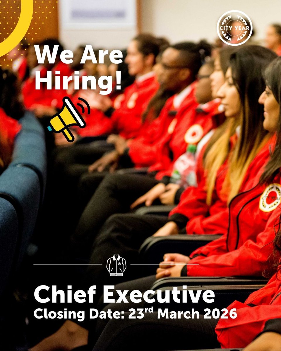 CityYearUK's tweet photo. 📣 Could you be the next Chief Executive of City Year UK?

We are looking for an exceptional leader to guide our organisation into its next chapter.

This is a unique opportunity to lead a mission-driven organisation at a pivotal moment, working alongside an inspiring network of staff, volunteers, partners and supporters.

If you’re passionate about creating better futures for young people, we’d love to hear from you.

👉 Learn more and apply: https://t.co/SfjZmjSgtc

Please help us spread the word by sharing with your networks.

#CharityLeadership #ChiefExecutive #Education #YouthService #SocialImpact