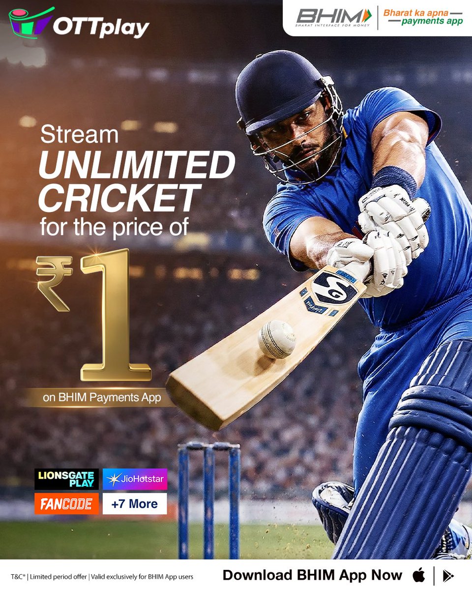 Tech_glareOffl's tweet image. A full toss like this doesn’t come often. 

Catch unlimited cricket for ₹1 on OTTplay when you pay with BHIM Payments App!

Download Now: bhimap.onelink.me/N14i/tqrpmo7r

#BHIMPaymentsApp #SeamlessPayments #OTT