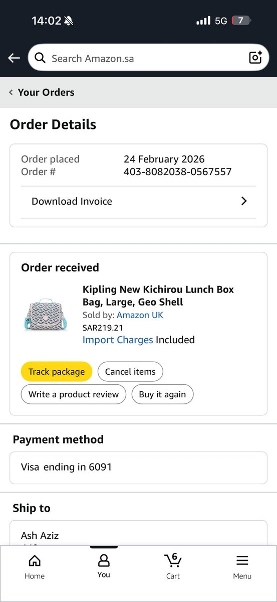 0Shalala0's tweet photo. @AmazonKSA I ordered on Feb 24 still not received https://t.co/nnOs0LE6PZ