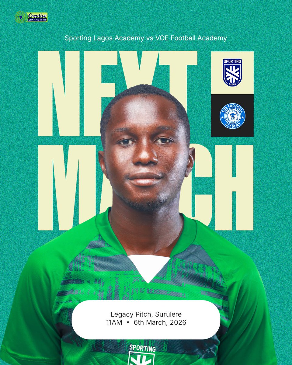 SLFCAcademy's tweet photo. Into the final stretch of the TCC League π’
π VOE FA
ποΈ Friday, March 6th
π 11am
π TCC League MD 19
ποΈ Legacy pitch, Surulere, Lagos
#SPOVOE #TCCLeague26 https://t.co/8fKiAhFtyU