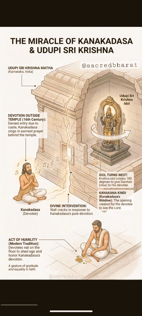 prepnova4u's tweet photo. THE MIRACLE OF KANAKADASA & UDUPI SRI KRISHNA...🙏

“sarva-dharmān parityajya mām ekaṁ śaraṇaṁ vraja
ahaṁ tvāṁ sarva-pāpebhyo mokṣayiṣyāmi mā śucaḥ” 

Meaning: "Abandon all varieties of dharma and just surrender unto Me. I shall deliver you from all sinful reactions. Do not fear."