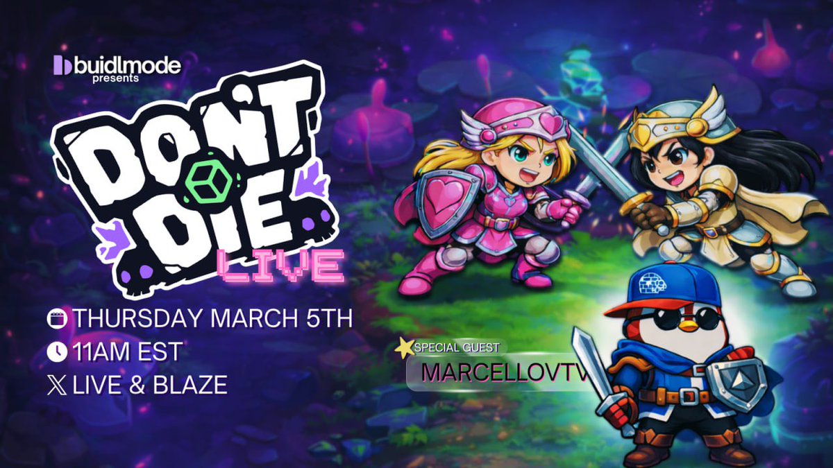 It's time for the one and only <a href="/marcellovtv/">Marcello</a> to battle the dangerous foes of Don't Die, LIVE with <a href="/buidlmode/">BUIDLMODE</a>

They lovely <a href="/VanHoVibes/">VanHo🔺</a> and <a href="/Luacantu/">Luana</a> will provide great tips like "choose the prettiest dice" and "oh no that bear is scary". With their help Marcello is sure to survive!