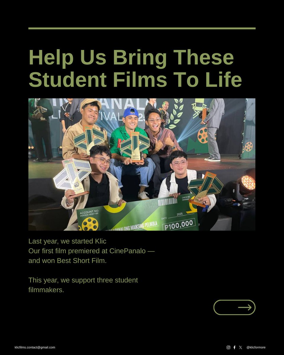 klicformore's tweet photo. Last year, we started Klic to bring our stories to life. 

Our first film, Champ Green, premiered at Puregold CinePanalo and won Best Short Film. 

This year, we continue supporting student filmmakers and we would like to ask for help in making their films possible.

#KlicForMore https://t.co/9xBa88OMqA