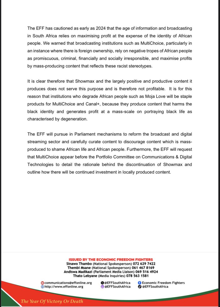 Economic Freedom Fighters tweet media